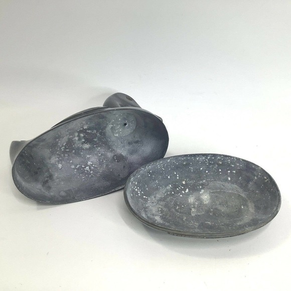 VINTAGE Duck Trinket Dish Pewter‎ Brass feathers Box Metalware Hong Kong Heavy - Picture 4 of 7